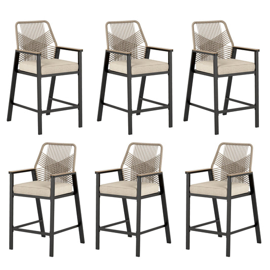 Sophia & William 6Pcs Outdoor Patio Bar Stools Wicker Rattan Counter Height Chairs
