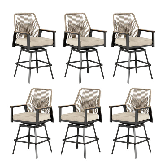 Sophia & William Outdoor Patio Swivel Bar Stools Wicker Rattan Counter Height Chairs, Set of 6