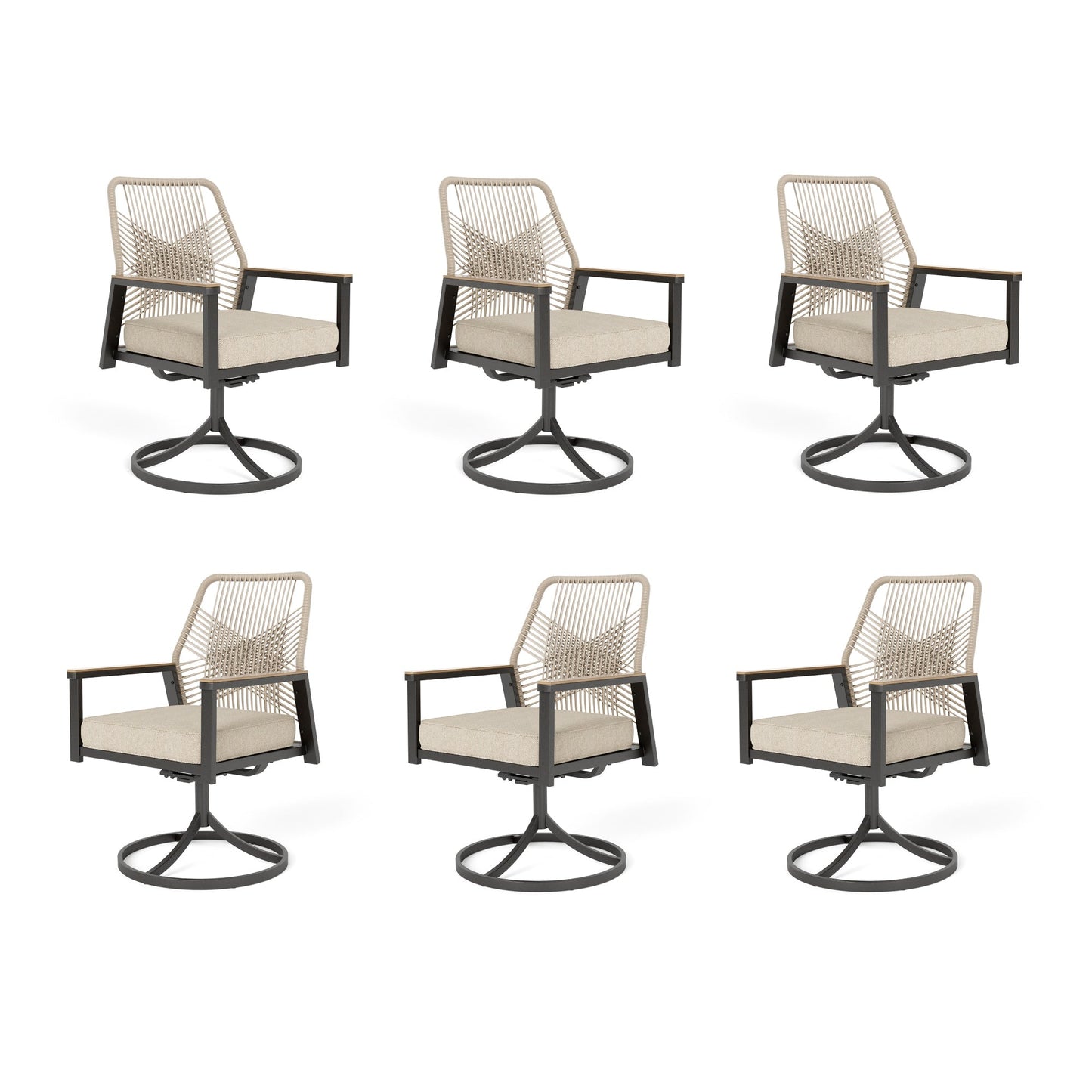 Sophia & William 6Pcs Outdoor Patio Dining Chairs Wicker Swivel Chairs with Metal Frame, Beige Cushion