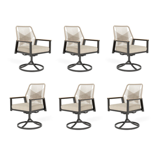 Sophia & William 6Pcs Outdoor Patio Dining Chairs Wicker Swivel Chairs with Metal Frame, Beige Cushion
