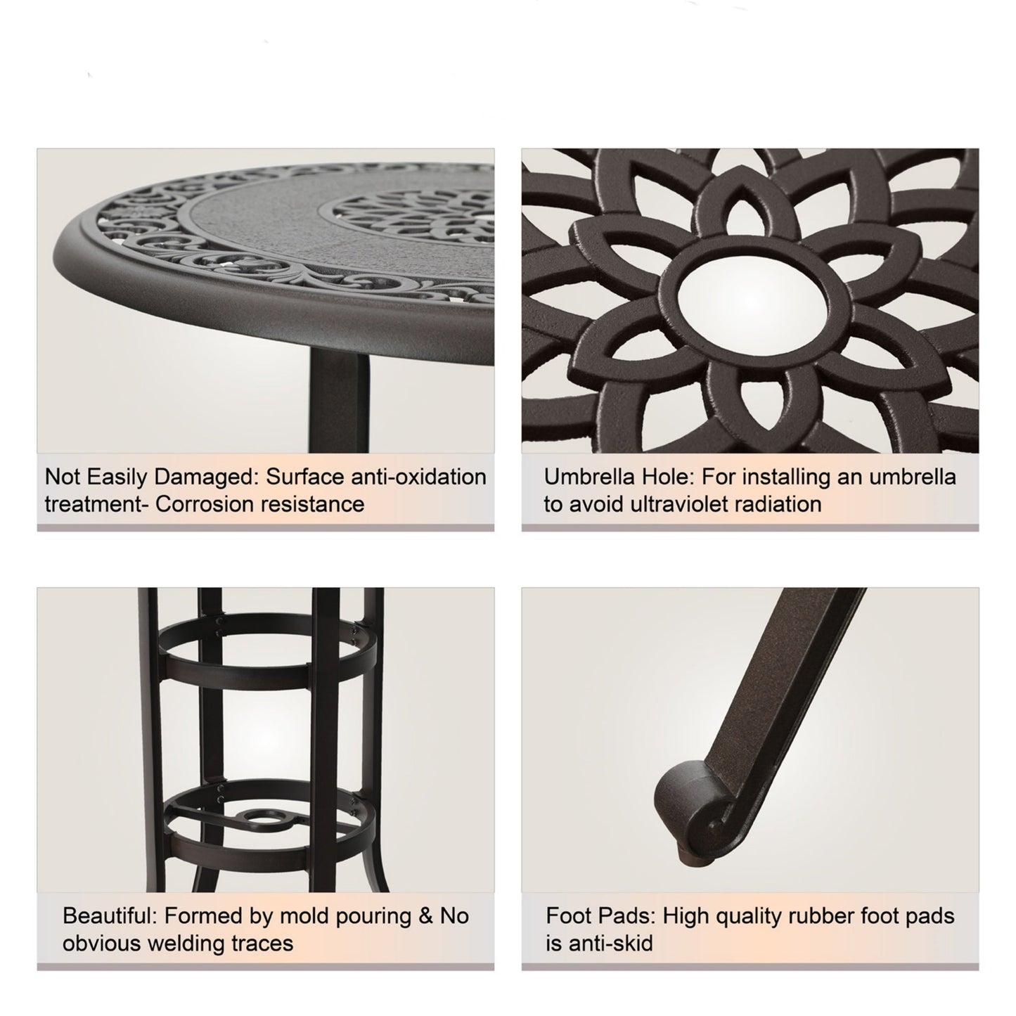 Sophia & William 3 Piece Cast Aluminum Outdoor Bar Set 2 Swivel Bar Stools with Cushion and 1 Round Patio Bar Table