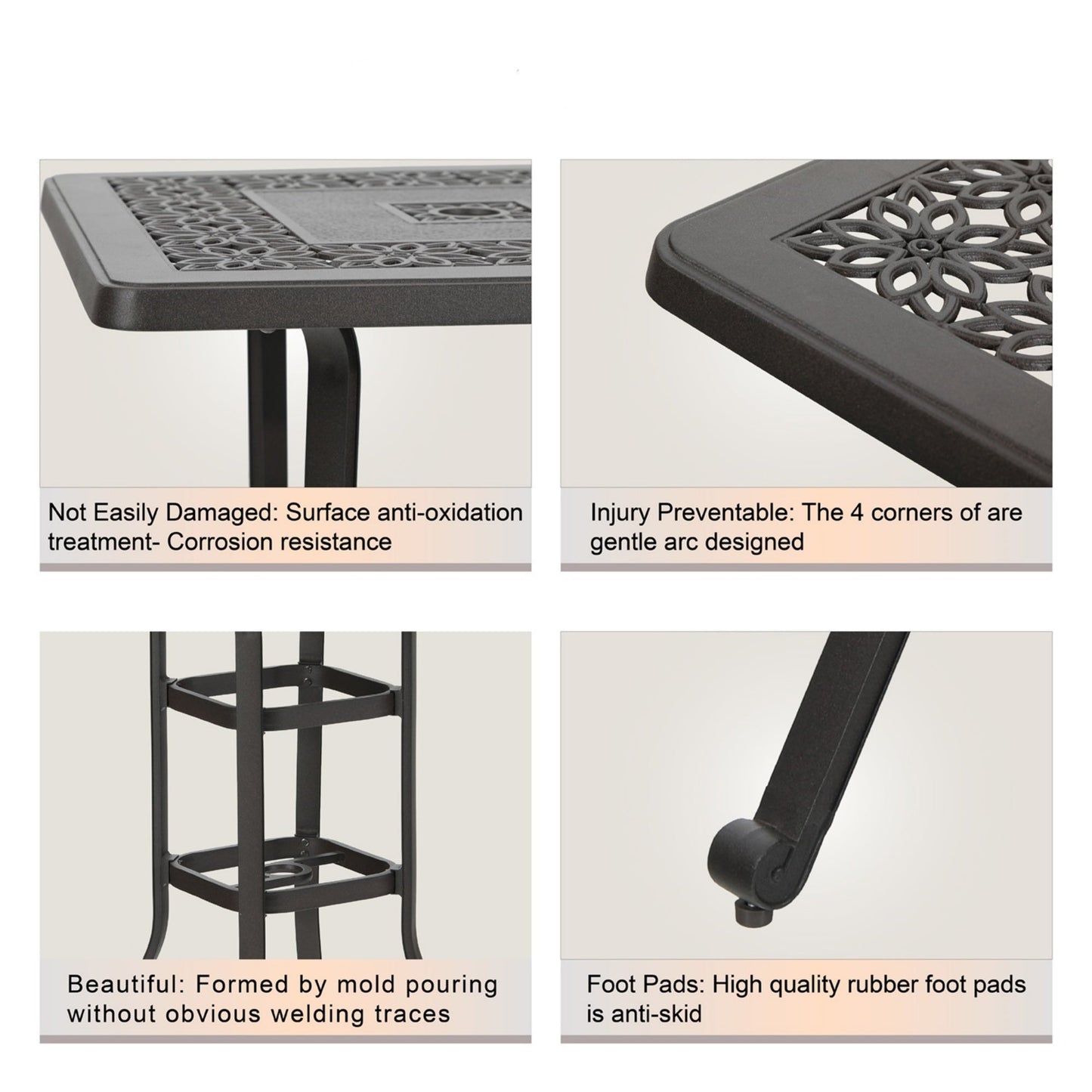 Sophia & William 3 Piece Cast Aluminum Outdoor Bar Set 2 Swivel Bar Stools with Cushion and 1 Square Patio Bar Table