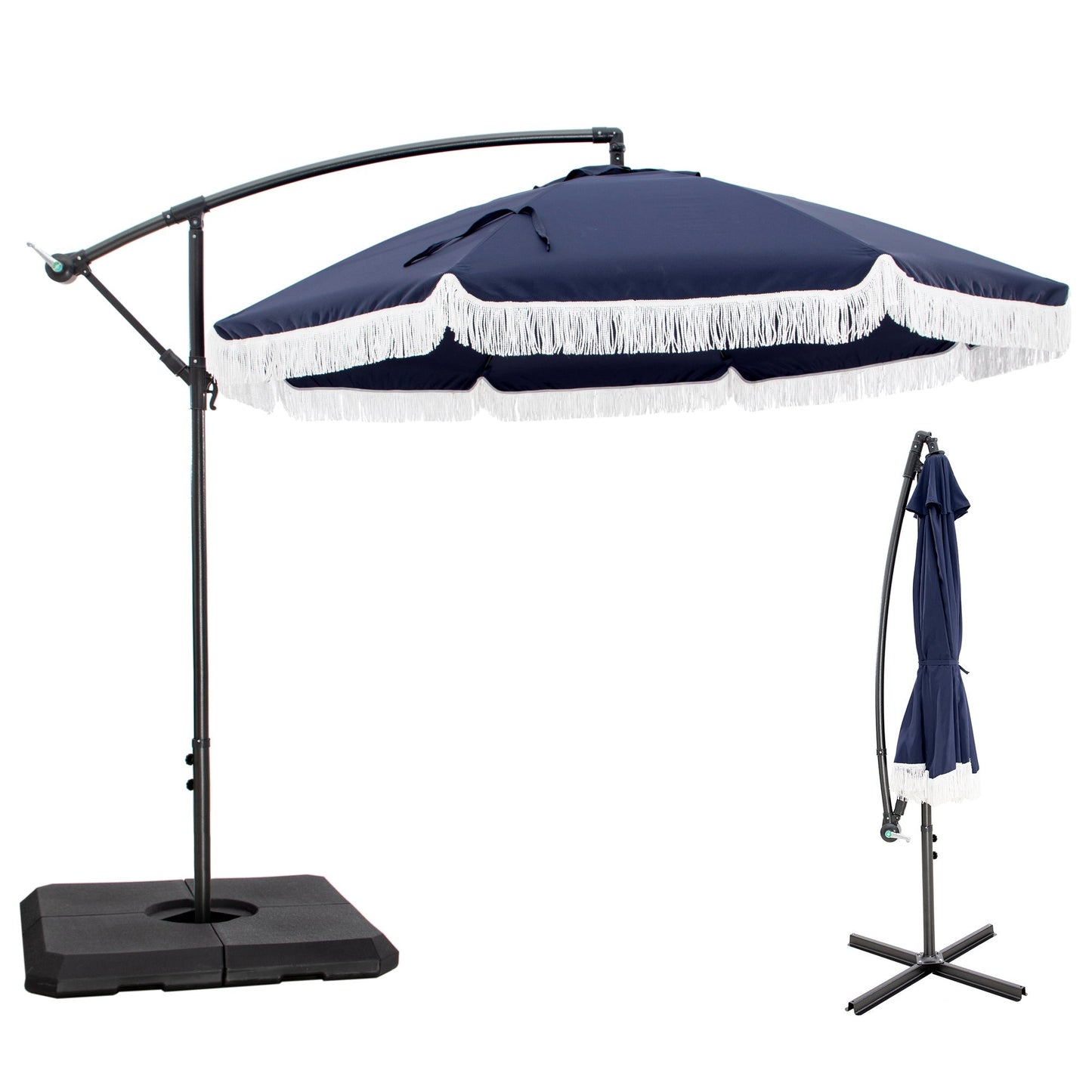 Sophia & William 9ft Patio Offset Hanging Umbrella with Tassel, Navy Blue