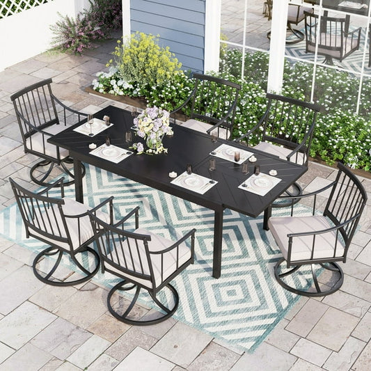 Sophia & William 7-Piece Metal Patio Dining Set Swivel Chairs and Extendable Table Set