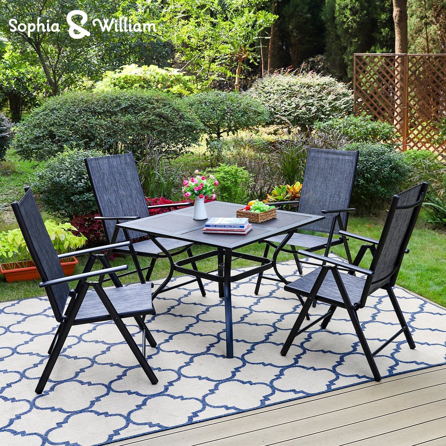 Sophia&William 5Pcs Patio Dining Set Metal Table and Chairs Set for 4 People - Gray