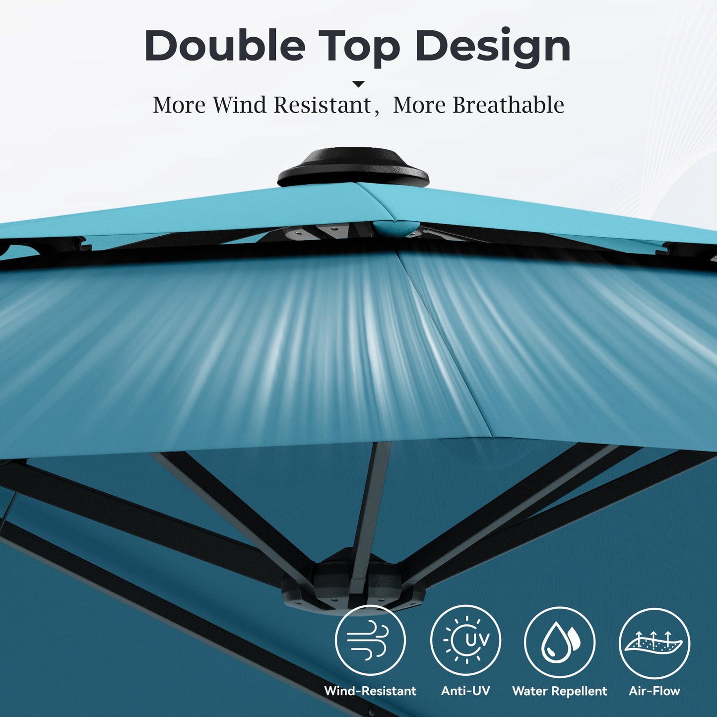 Alpha Joy 15ft Dual-Layer Outdoor Patio Umbrella Extra-Large Double-Sided Garden Umbrella with Ventilation and Base - Blue & Green