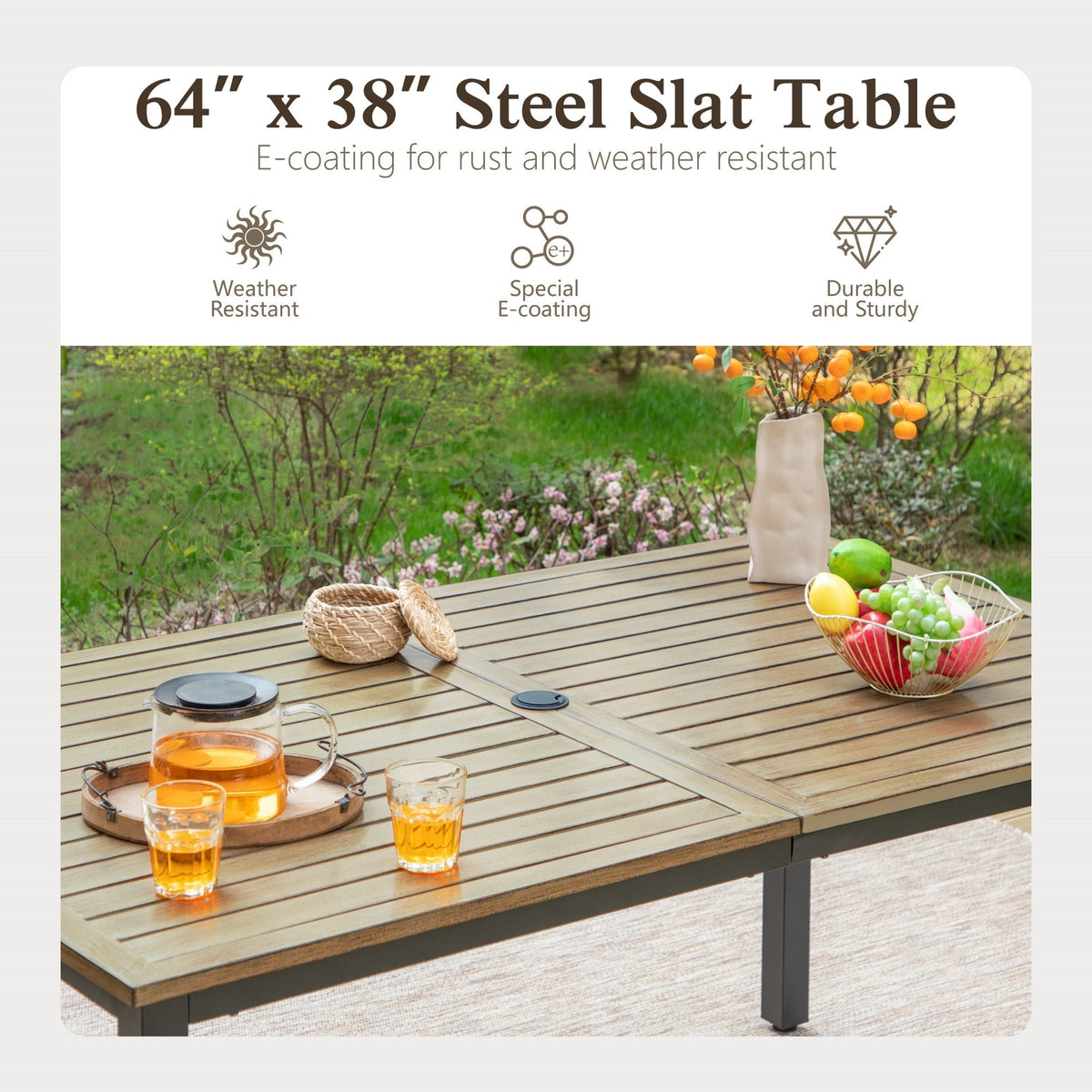 Sophia & William 7 Pieces Outdoor Patio Dining Set Wooden-like Metal Table and Acacia Wood Patio Chairs with Cushions for Lawn, Garden, Backyard