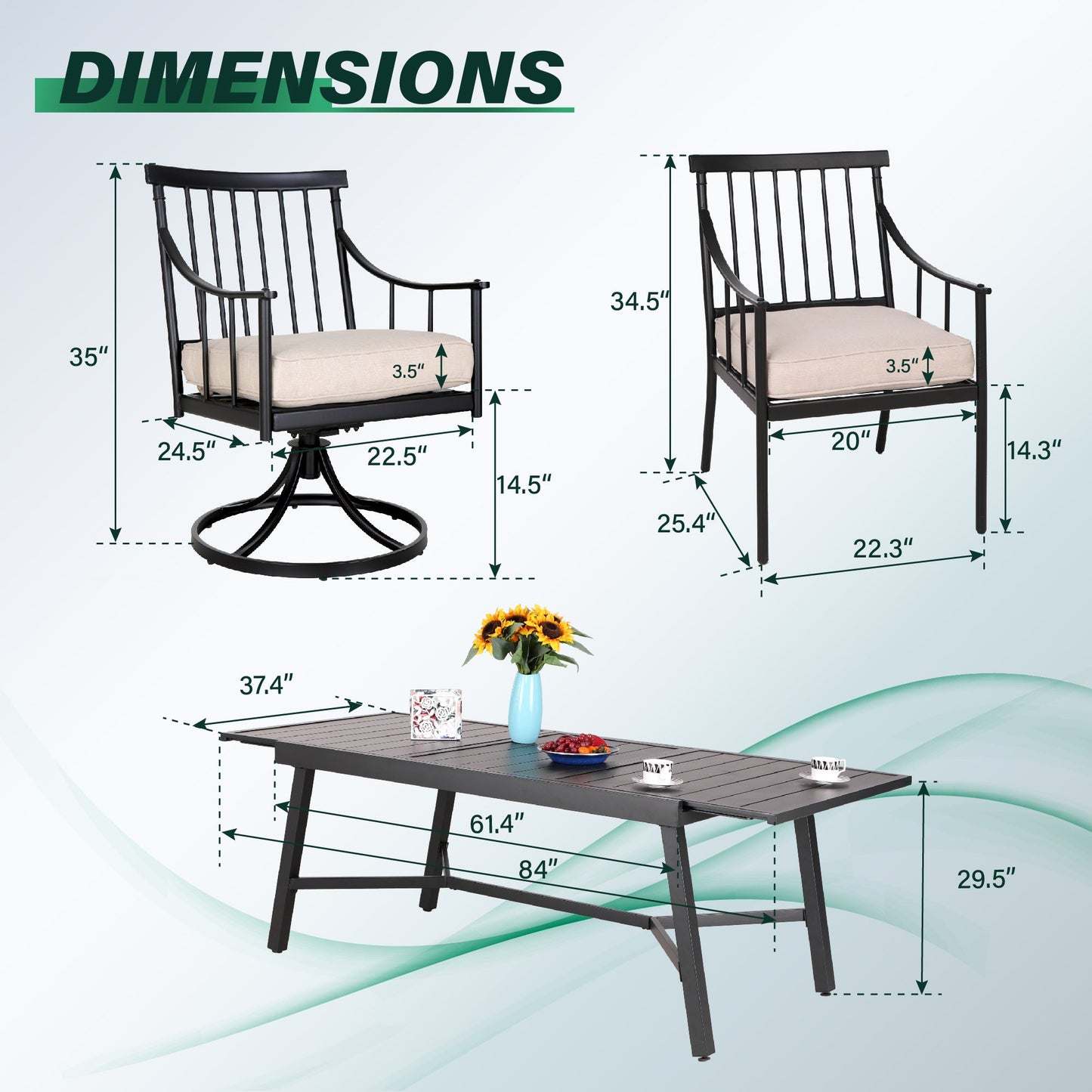 Sophia & William 9 Pieces Outdoor Patio Dining Set Metal Extendable Table and Swivel Chiars Set Patio Furniture Sets with Cushions