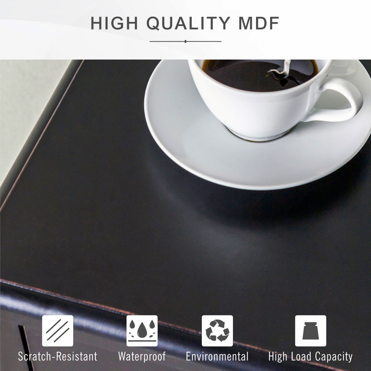 Alpha Joy 2-Door Accent Cabinet, Vintage Storage Cabinet in Church Window Design for Entryway, Dining Room, Black