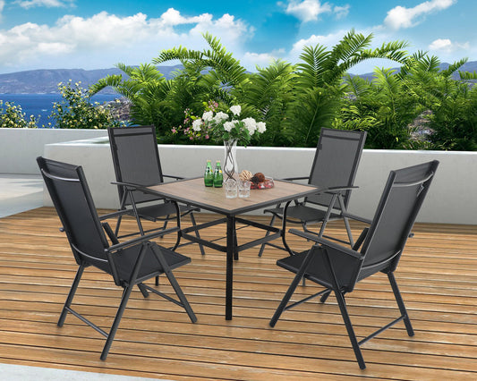 Sophia&William 5 Pcs Patio Dining Set Metal Table and Chairs Set for 4 People - Black