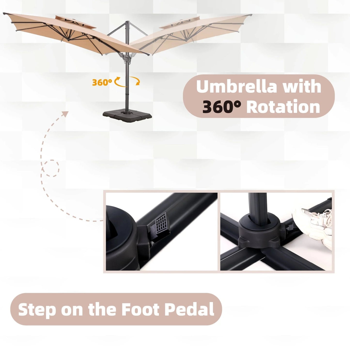 Alpha Joy 12x9ft Outdoor Patio Large Square Cantilever Double Umbrella with 360° Rotation, Beige