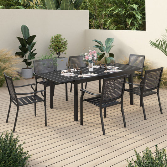 Sophia&William 7 Pieces Patio Dining Set Metal Stackable Chairs and Table,Black