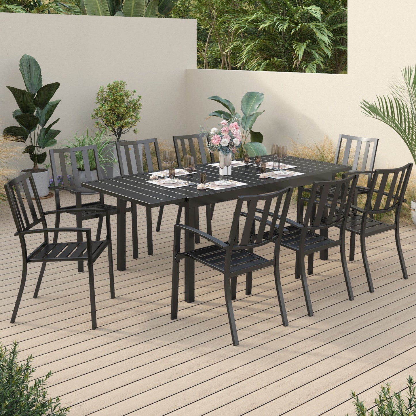 Sophia & William 9-Piece Steel Patio Dining Set in Black - Seating 8 People
