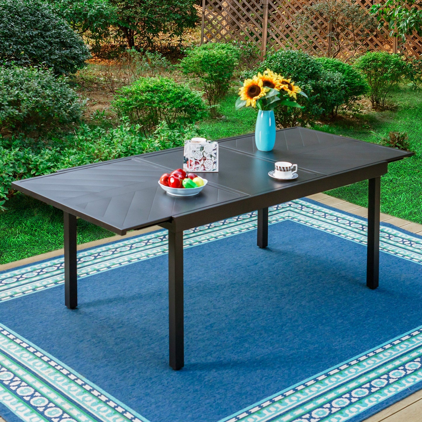 Sophia & William 6-8 Person Extendable Steel Outdoor Patio Dining Table - Black