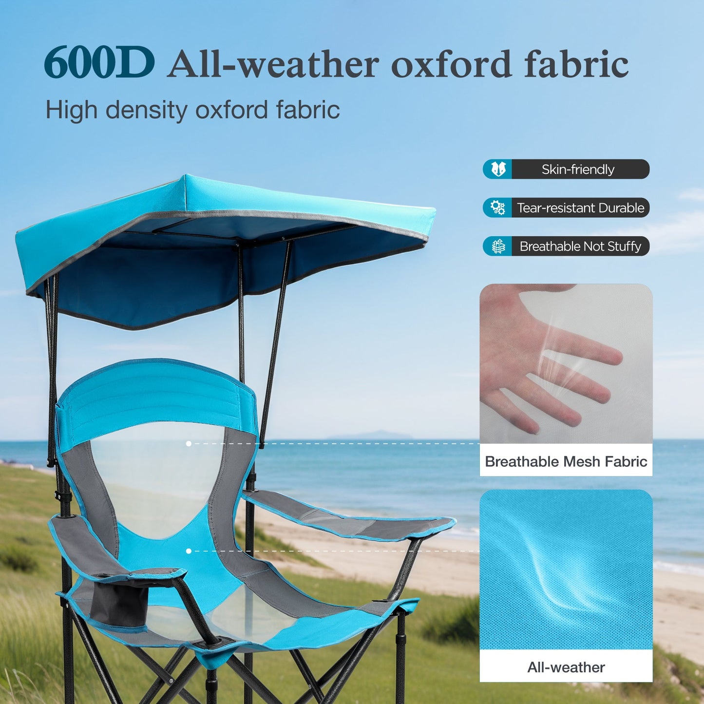 Sophia & William Foldable Canopy Chair Portable Camping Lounge Chair Outdoor Sunshade Canopy Chair with Cup Holder,2 Pack, Blue