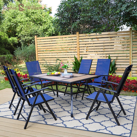 Sophia&William 7Pcs Patio Dining Set Metal Table and Chairs Set for 6 People - Blue