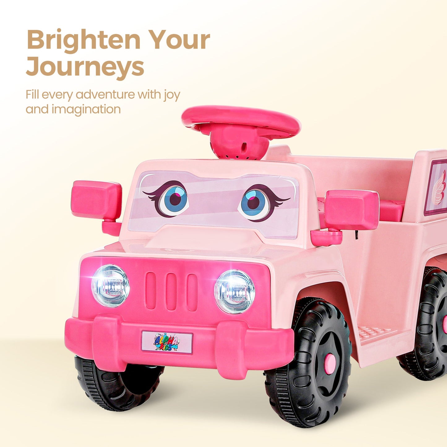 Alpha Joy Kids Remote Control Car Toys with LED Lights & Fish Sticker, Pink