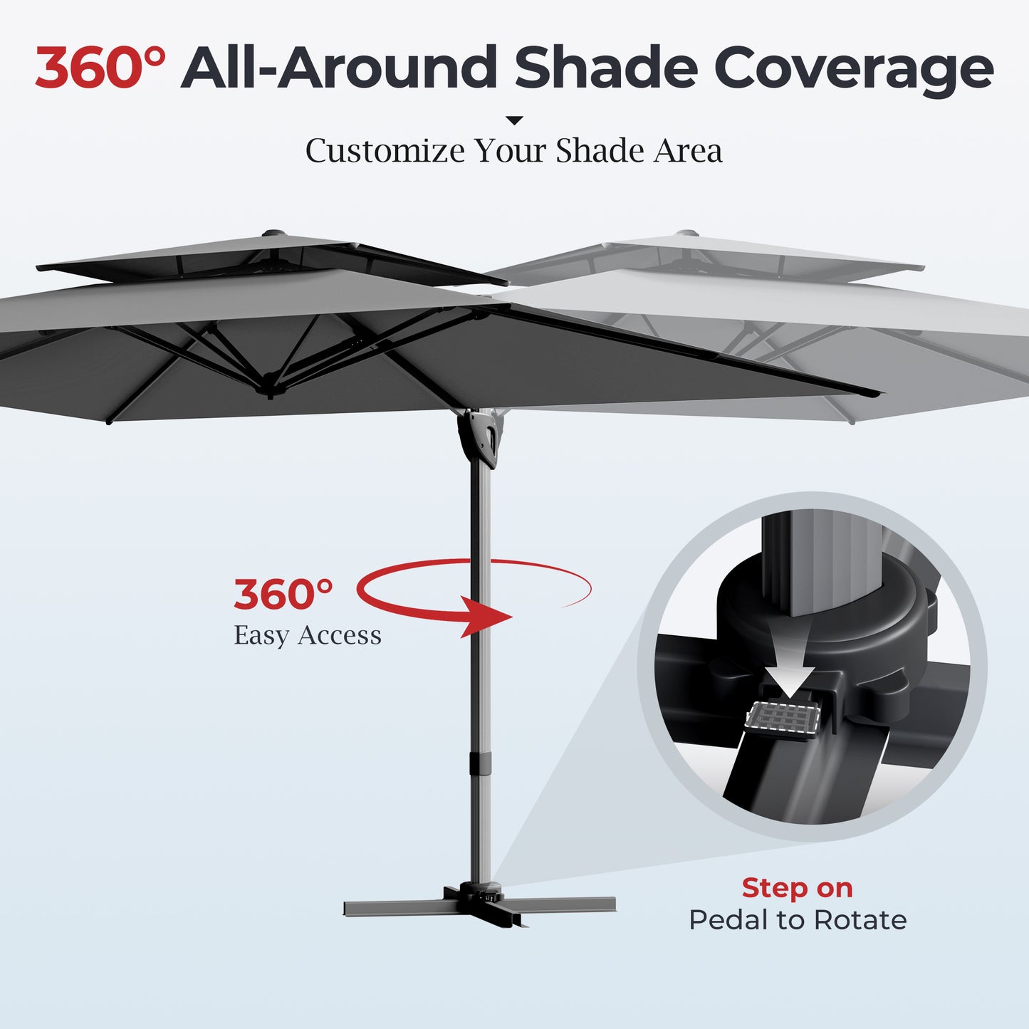 Alpha Joy 13x10ft Gray Offset Cantilever Patio Umbrella with 360¡ã Rotation for Outdoor Use