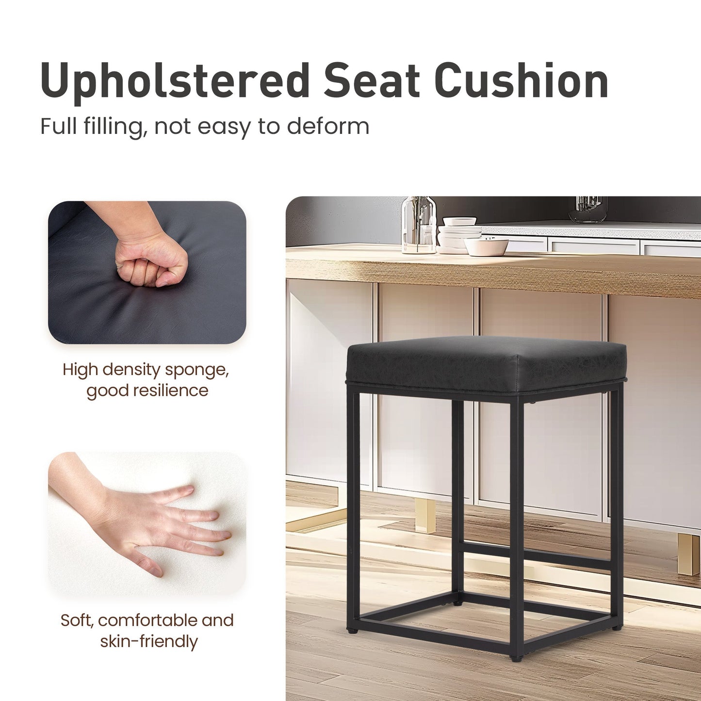 Sophia & William 24" Bar Stool Counter Height Bar Stools with Footrest, Set of 2, Black