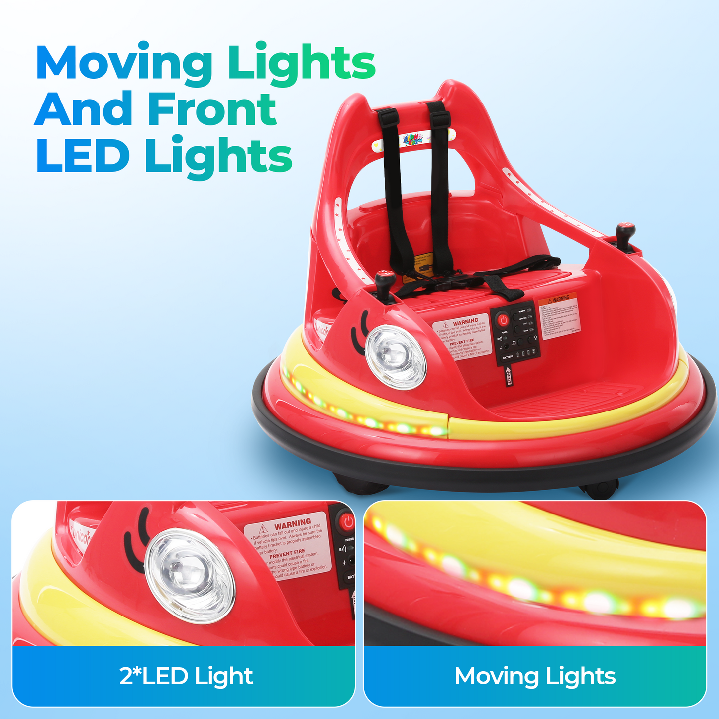 Sophia&William Bumper Car for Kids 12V Battery Powered Ride on w/Bluetooth Music, LED Lights, Remote Control, Electric Toy Car in 2 MPH with DIY Stickers, Red