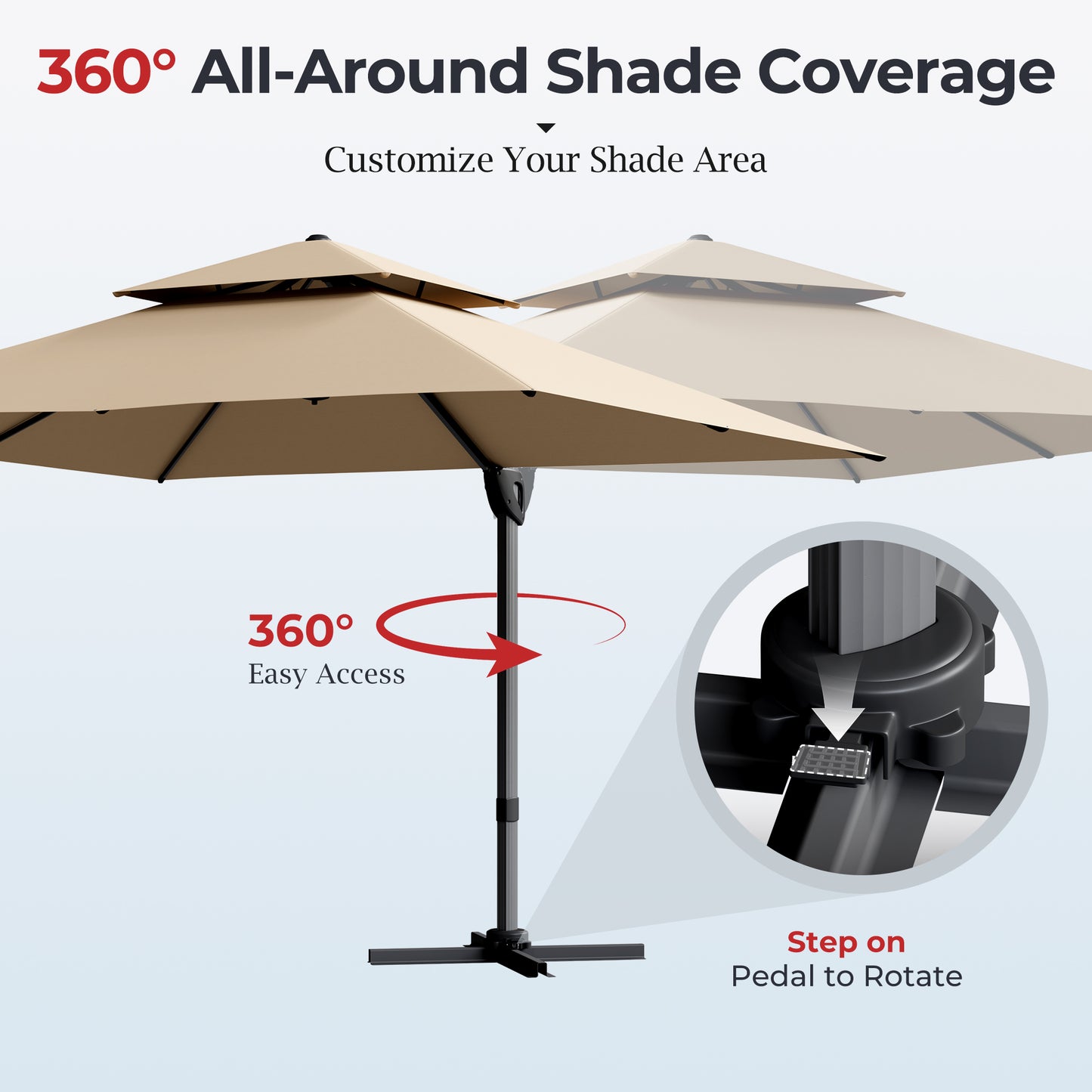 Alpha Joy 12x9ft Outdoor Patio Umbrella Large Rectangle Offset Cantilever Double Umbrella with 360¡ãRotation, Beige