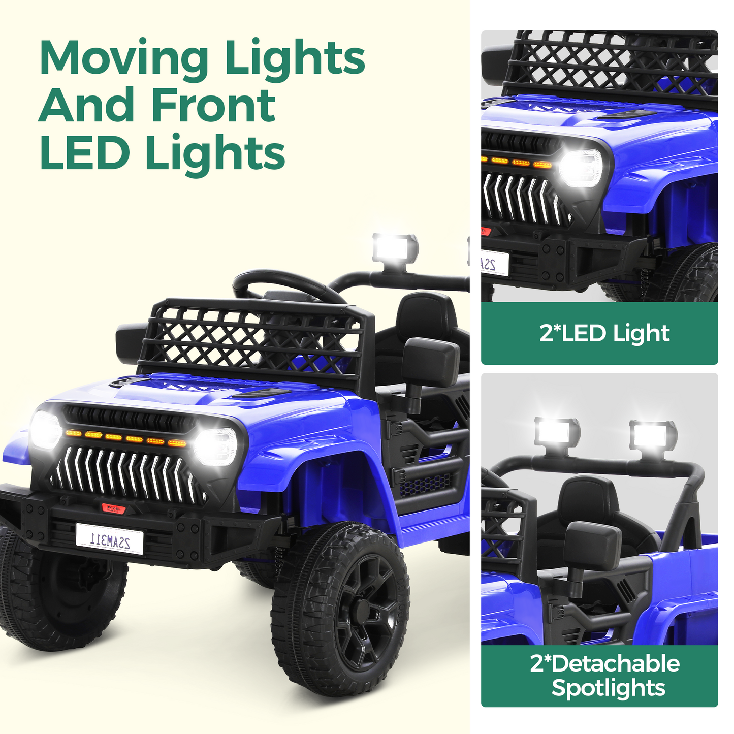 Alpha Joy Kids Ride on Truck 6-Wheel Electric Jeep Car with Remote Control Battery Powered Toy Car w/2WD/4WD Switch, LED Lights, Bluetooth Music, Blue