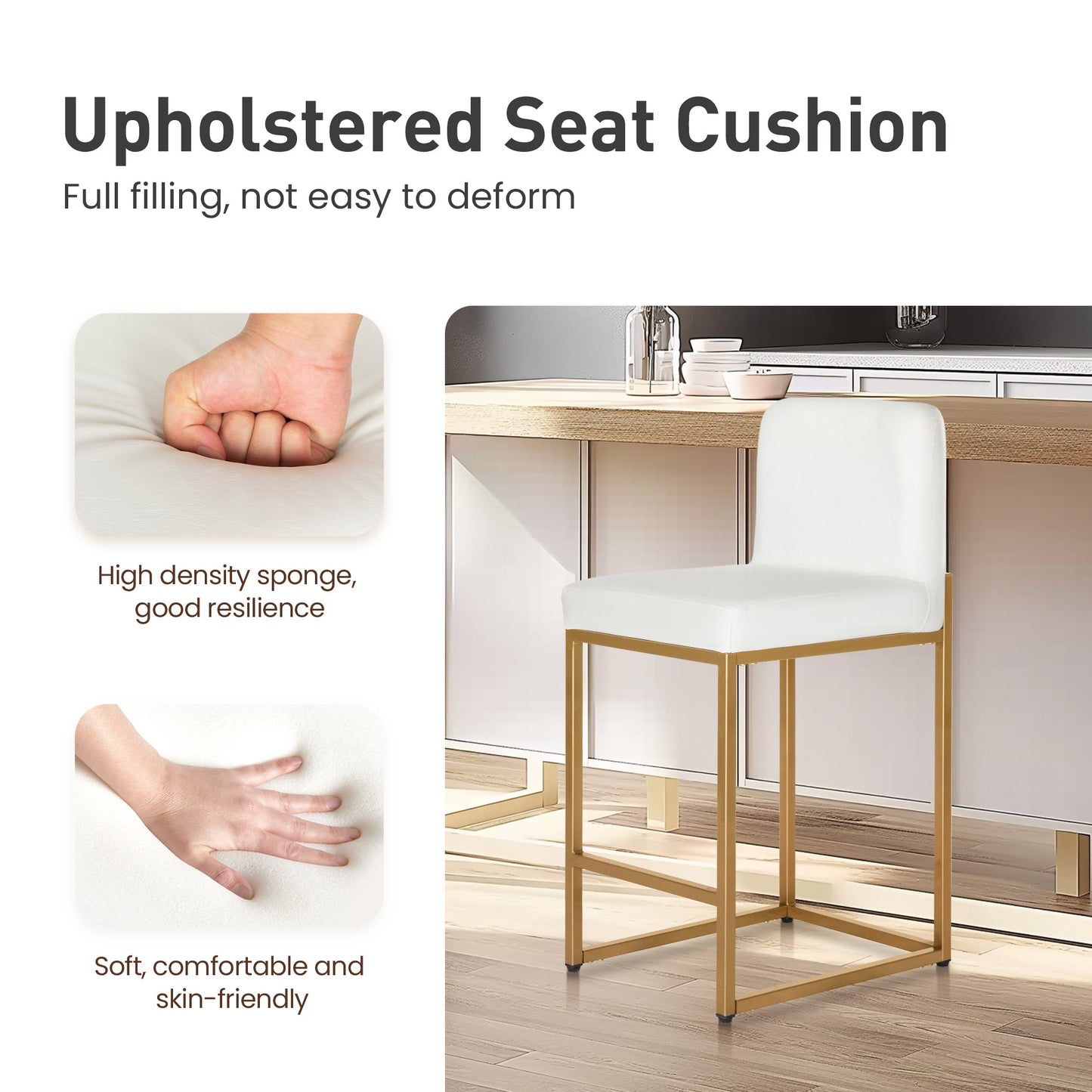 Sophia & William 24" Counter Height Bar Stools with High Backrest 2 Pack Comfortable Modern Counter Stools for Kitchen & Home, White