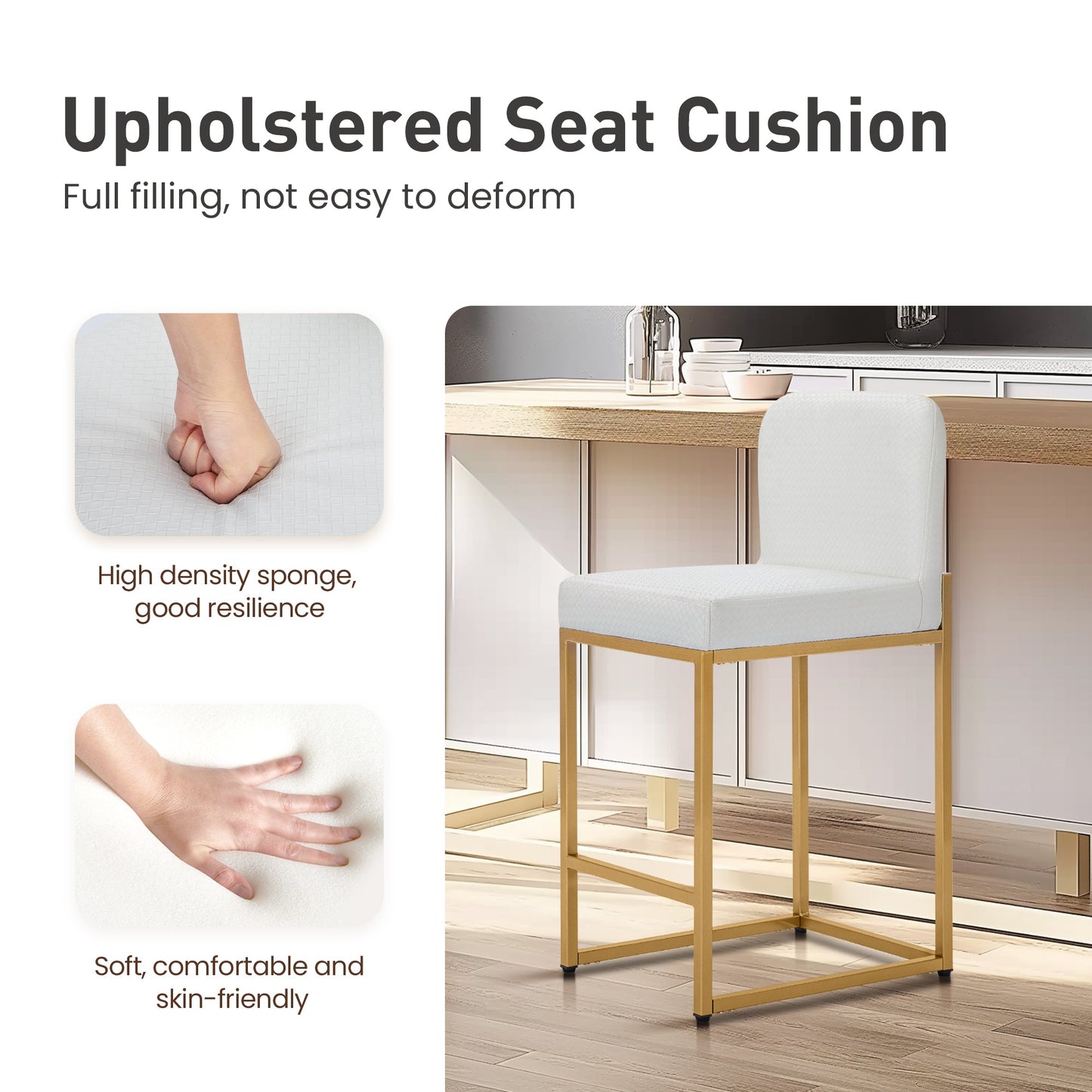 Sophia & William 24" Counter Height Bar Stools with High Backrest Comfortable Modern Counter Stools for Kitchen & Home, Plaid White