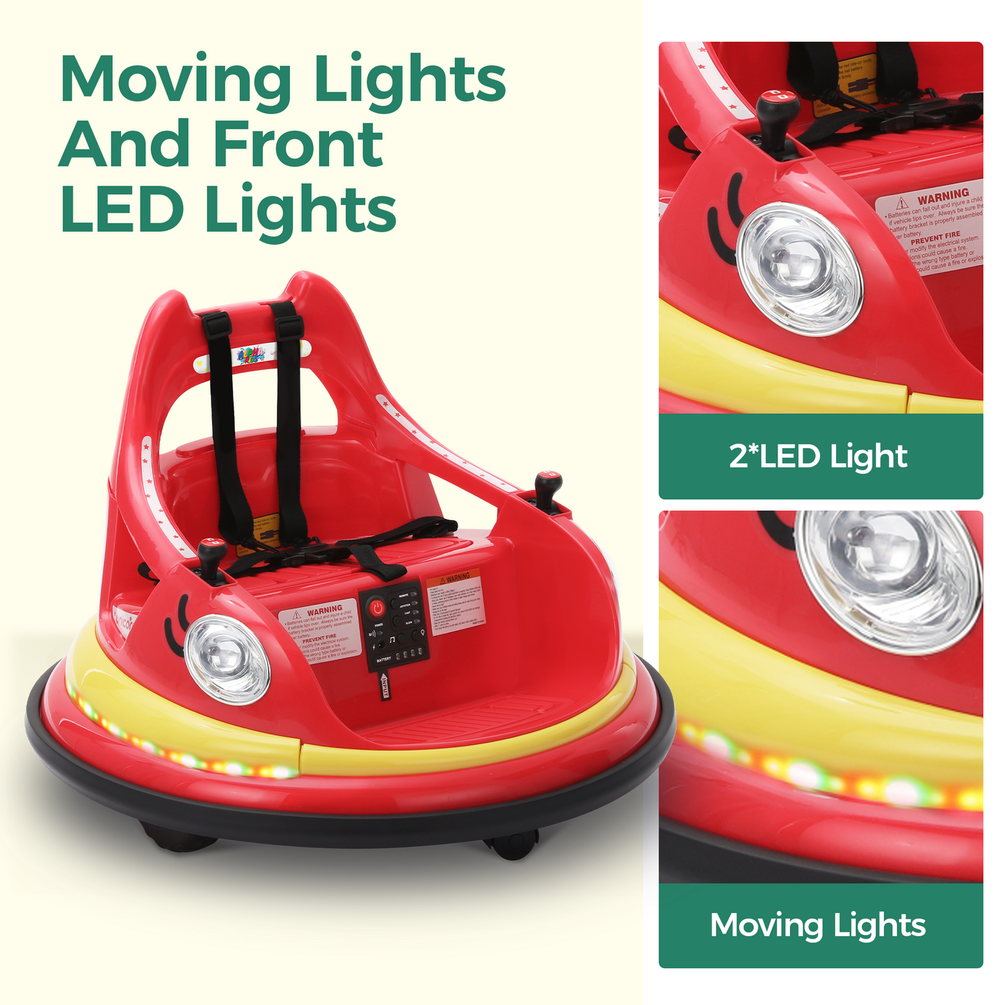 Alpha Joy Kids Bumper Car 12V Battery Powered Ride on w/LED Lights, Bluetooth Music, 360¡ã Spin, Remote Control, Electric Car in 2 MPH, Red