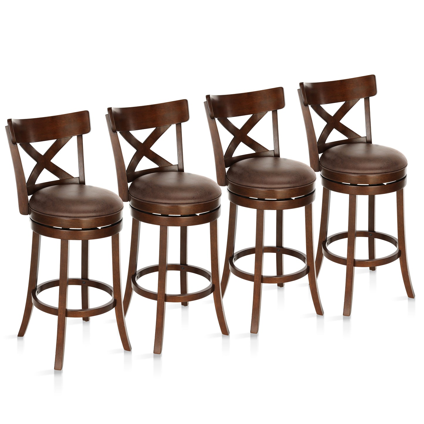 Sophia & William 30" Swivel Bar Stools, Set of 4 with Cross Back Durable Wood Frame Padded Counter Stools for Kitchen Island,Brown