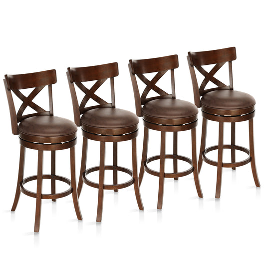 Sophia & William 30" Swivel Bar Stools, Set of 4 with Cross Back Durable Wood Frame Padded Counter Stools for Kitchen Island,Brown