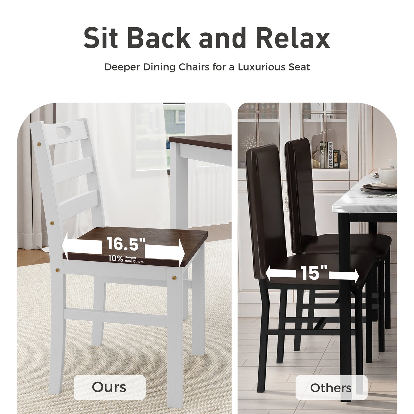 Alpha Joy Farmhouse Dining Table Set for 4 Solid Wood Kitchen Chairs and Table Set