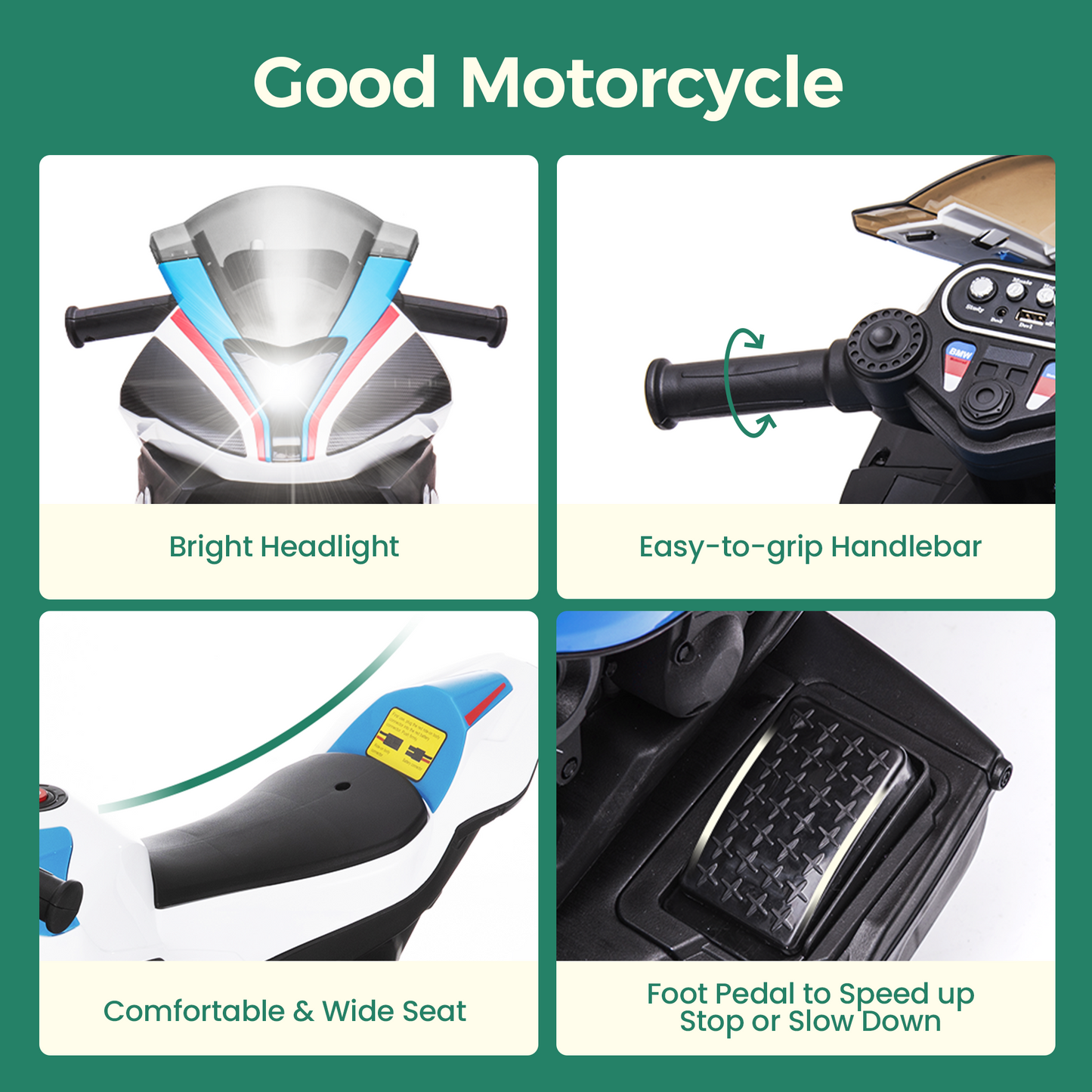 Alpha Joy Kids Ride On Motorcycle BMW Licensed 3-Wheel Electric Motorbike 12V Battery Powered Ride Bike w/Music Headlight, Blue