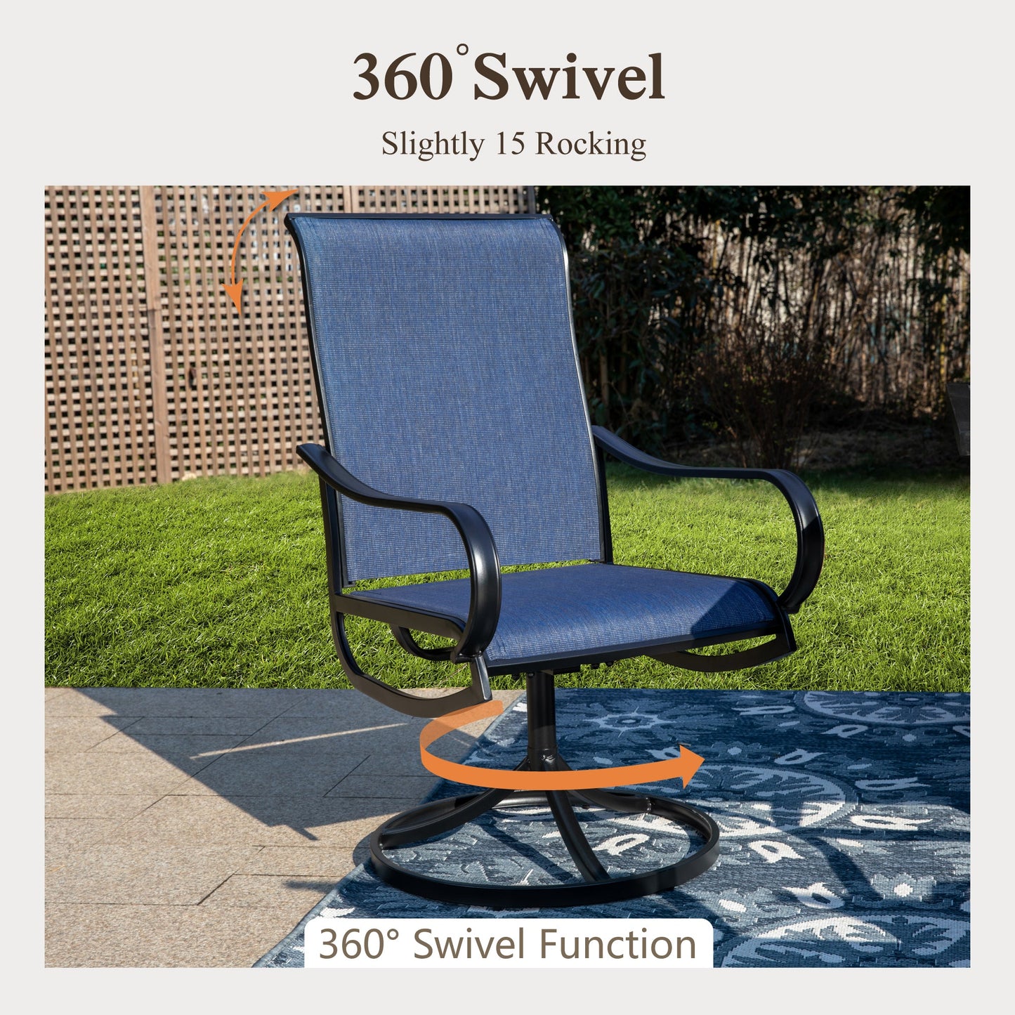 Sophia & William 8-Piece Outdoor Patio Dining Set with 13ft Beige Umbrella, Rectangle Table & Blue Textilene Chairs Furniture Set