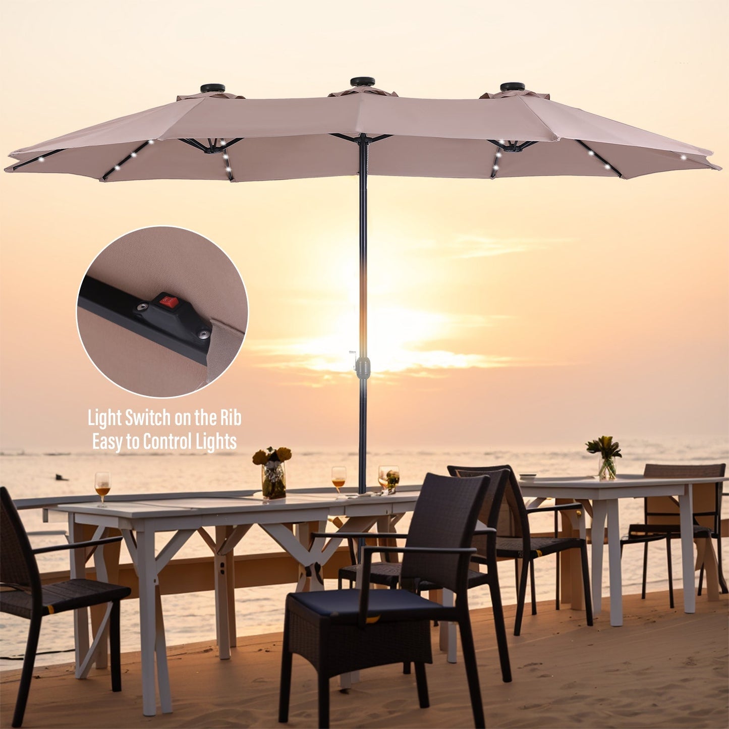 Sophia & William 15FT Outdoor Patio Umbrella Extra Large Double-Sided Garden Umbrella with Crank Handle, Beige