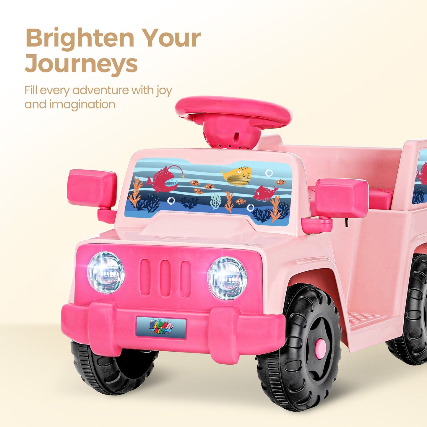 Alpha Joy Kids Remote Control Car Toys with LED Lights & Rocket Sticker, Pink