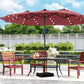 Alpha Joy 15ft Extra Large Outdoor Patio Double-Sided Umbrella with Solar Lights & Umbrella Base, Burgundy