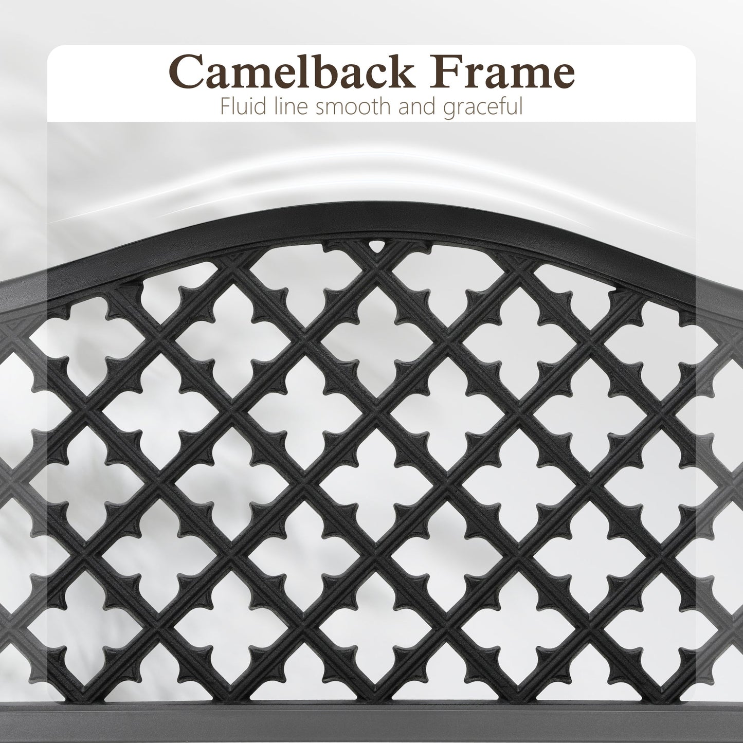 50" Black Outdoor Park Bench with Stylish Camelback Back Frame, Durable & Comfortable