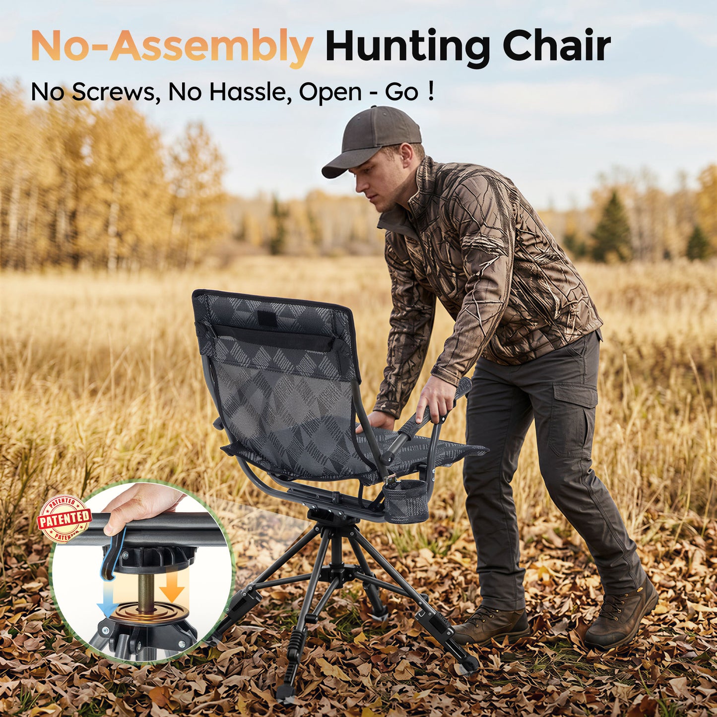 Sophia & William 360 Degree Silent Swivel Breathable Textilene Hunting Blind Foldable Camping Chair with Patented Quick Setup Frame