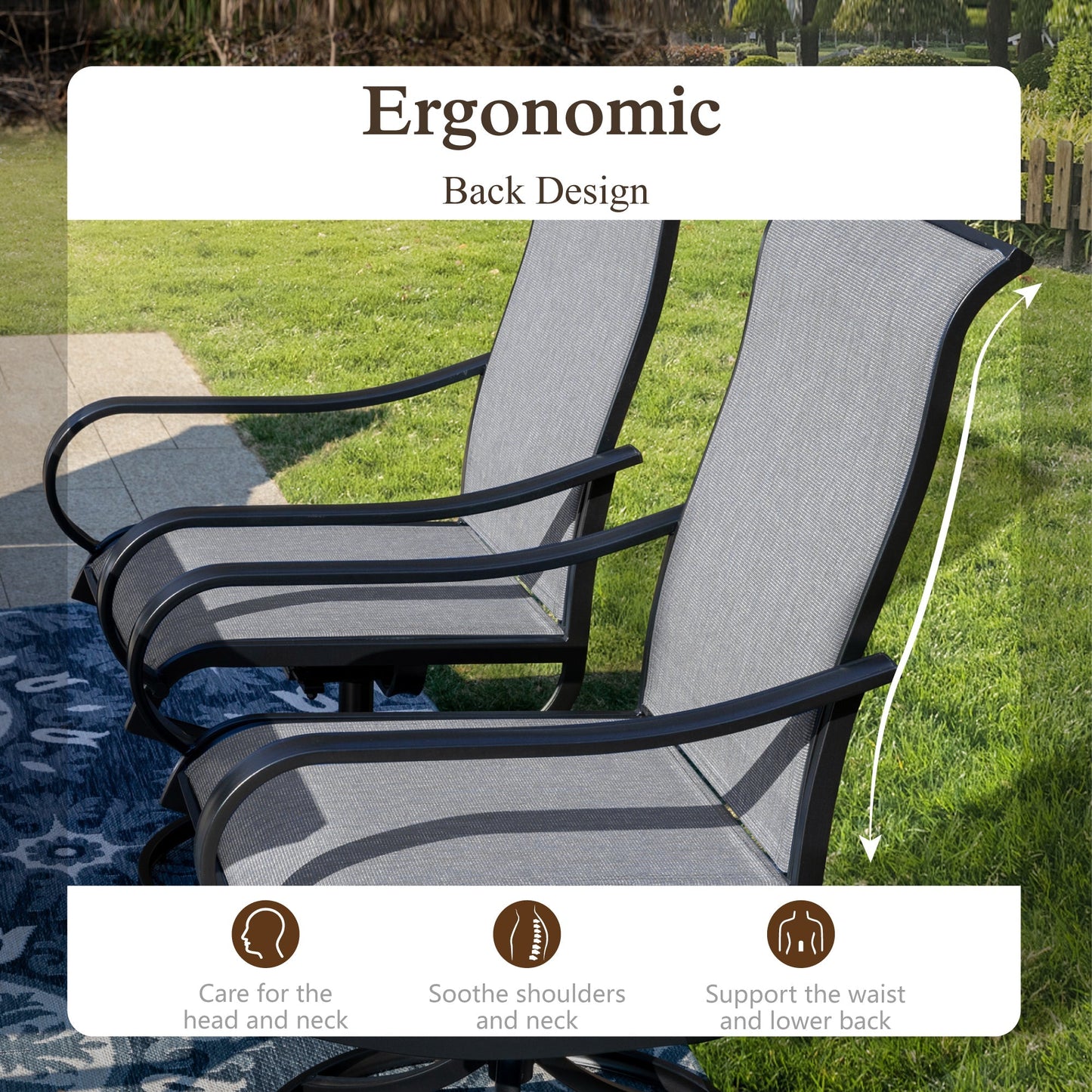 Sophia & William 8-Piece Outdoor Patio Dining Set with 13ft Navy Umbrella, Rectangle Table & Padded Textilene Chairs Furniture Set, Gray