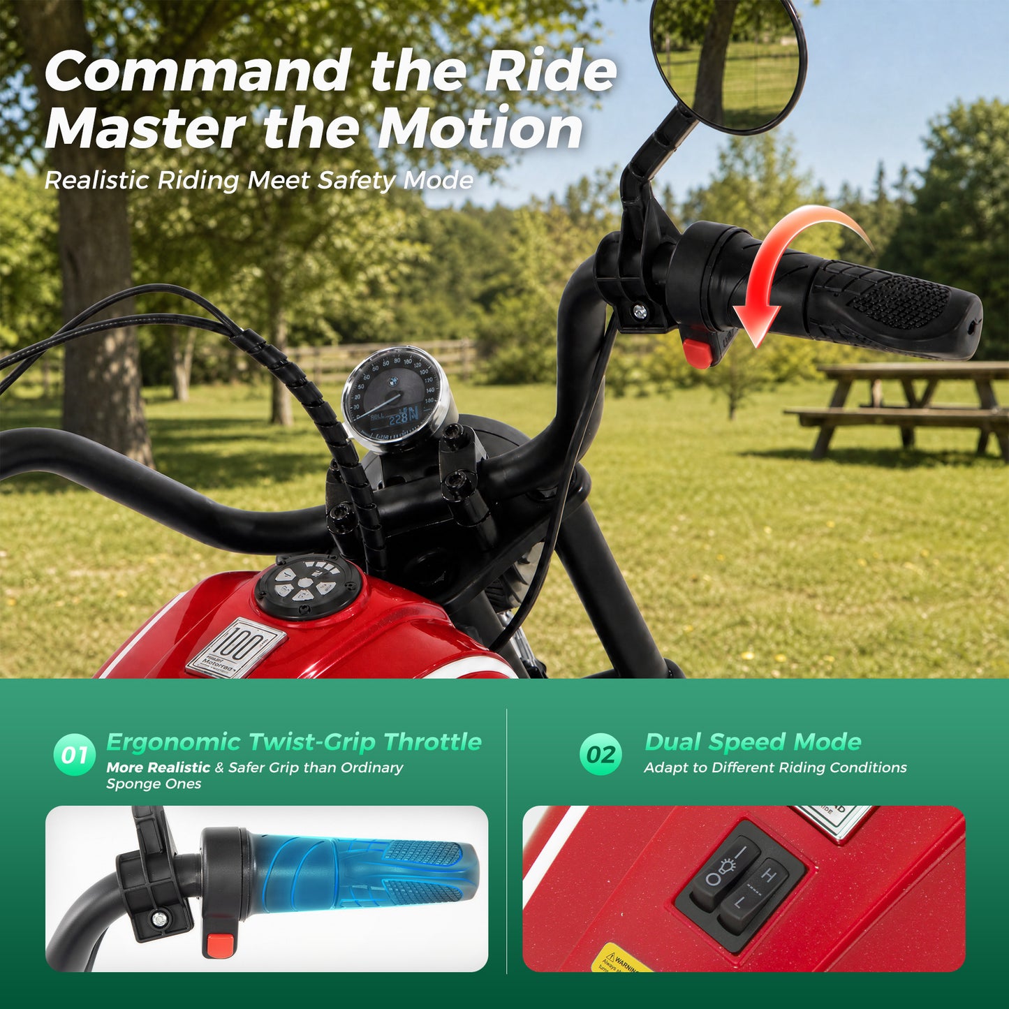 Alpha Joy BMW Licensed Electric Motorcycle 24V Battery Powered Electric Vehicle Car for Kids 200W 13 MPH Ride on Car with All-Terrain Tires, Removable Training Wheels for Boys Girls Age 8-12, Red