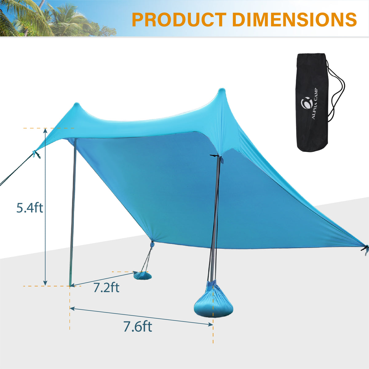 Sophia & William 7.6'x7.2' Sunshade Beach Tent UPF 50+ Sun Shelter Portable Canopy Beach Tent for 3-4 Person, Blue