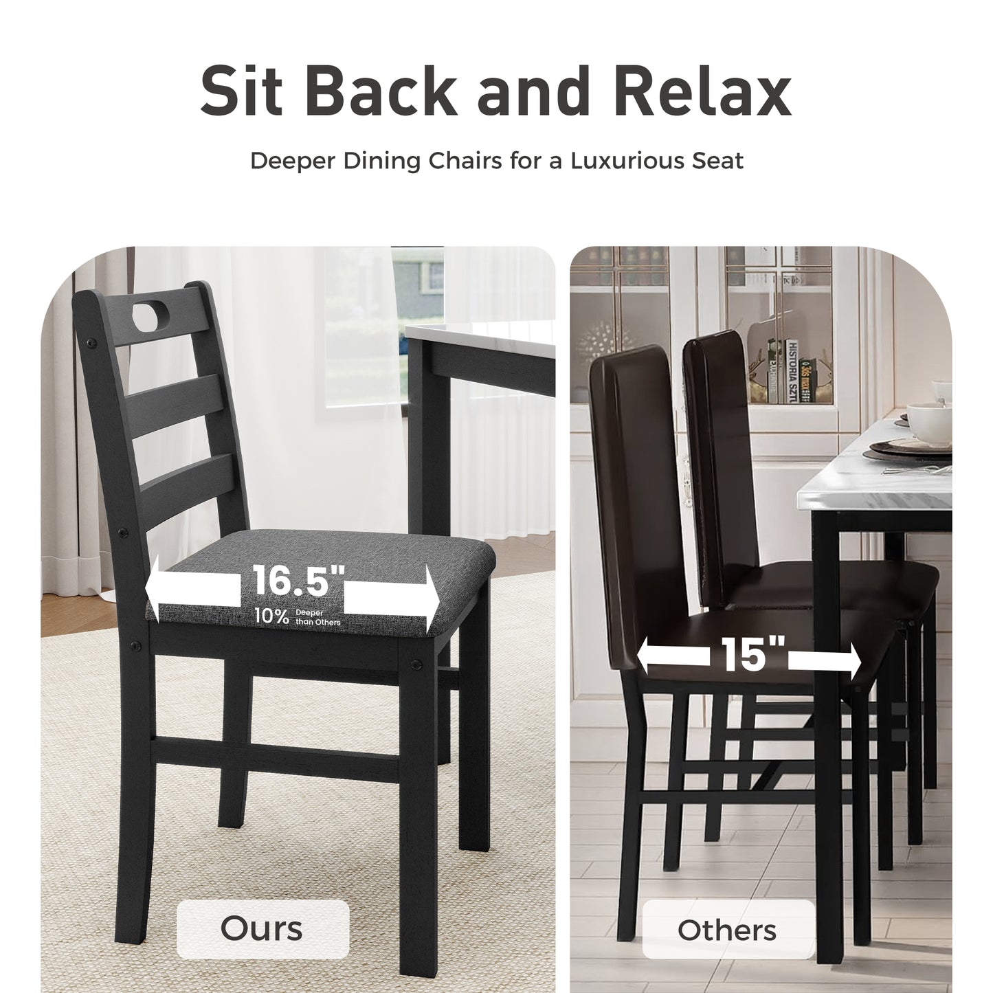 Alpha Joy Farmhouse Dining Table Set for 4, Faux Marble Rectangular Table with Solid Wood Paded Chairs