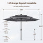 Alpha Joy 10ft 3 Tier Auto-tilt Outdoor Patio Umbrella Beach Garden Double Vented Table Umbrella with Solar Lights, Smoky Gray