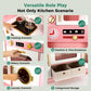 Alpha Joy Pretend Play Kitchen Large Wooden Toy Sets for Kids w/Realistic Sounds & Lights, Oven, Range Hood, Faucet, Sink, Cooking Accessories, Utensils, Pink