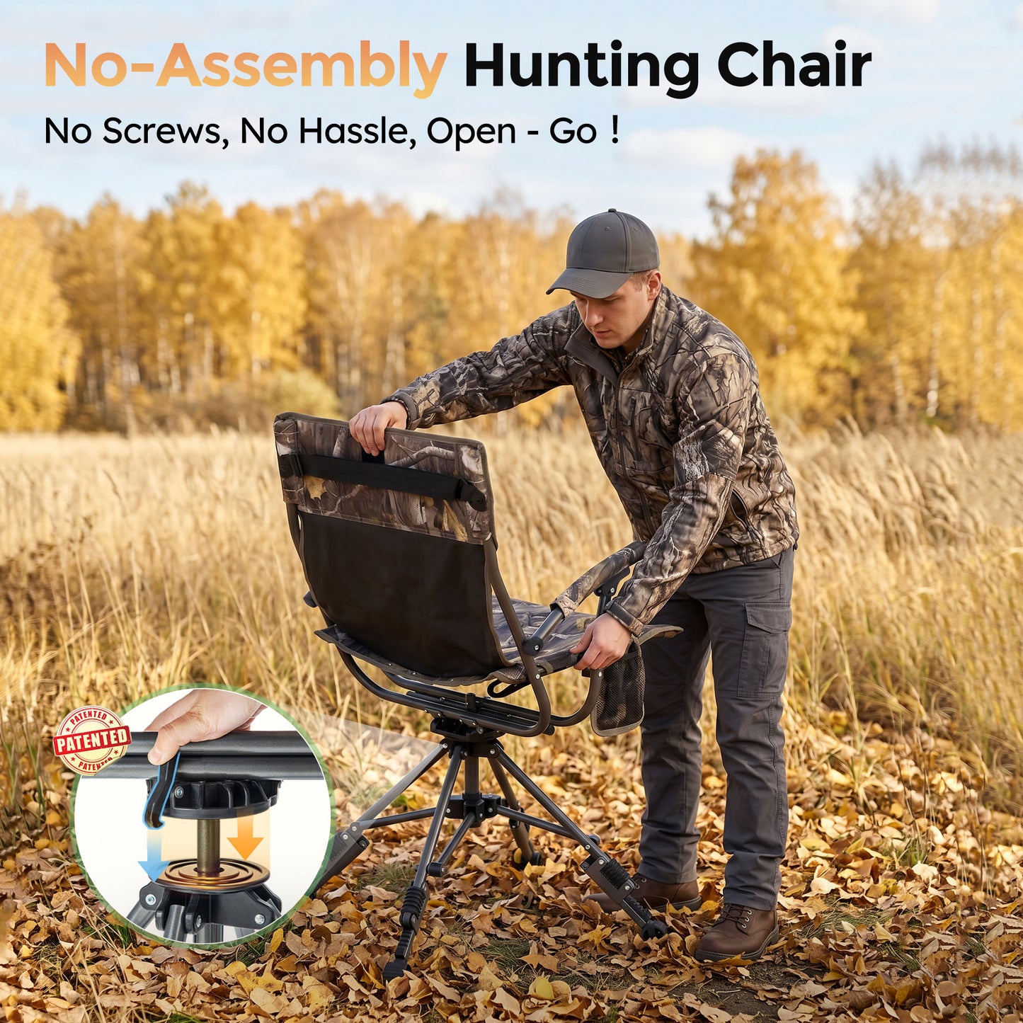 Sophia & William Heavy Duty 360¡ã Swivel Hunting Chair with Patent-Pending Quick-Lock Frame, Waterproof 600D Camo Oxford Fabric, Adjustable Legs for Outdoor Camping, Fishing & Blind - 330lbs Capacity
