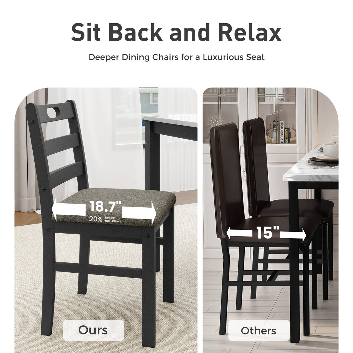 Alpha Joy Farmhouse Dining Table Set for 4, Faux Marble Rectangular Table with Solid Wood Paded Chairs