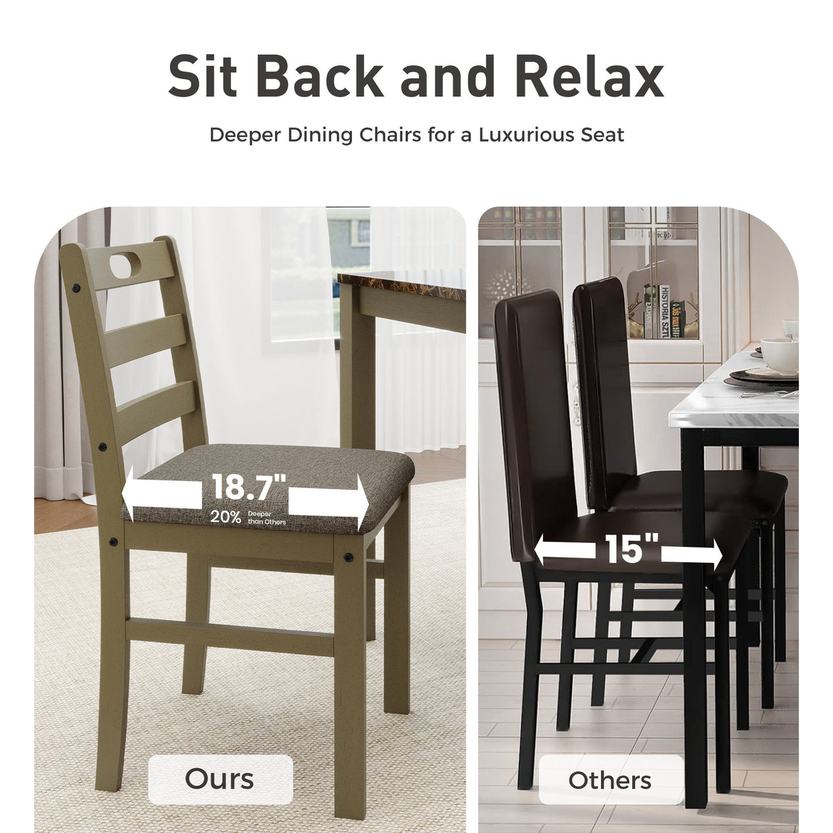 Alpha Joy Farmhouse Dining Table Set for 4, Faux Marble Rectangular Table with Solid Wood Paded Chairs