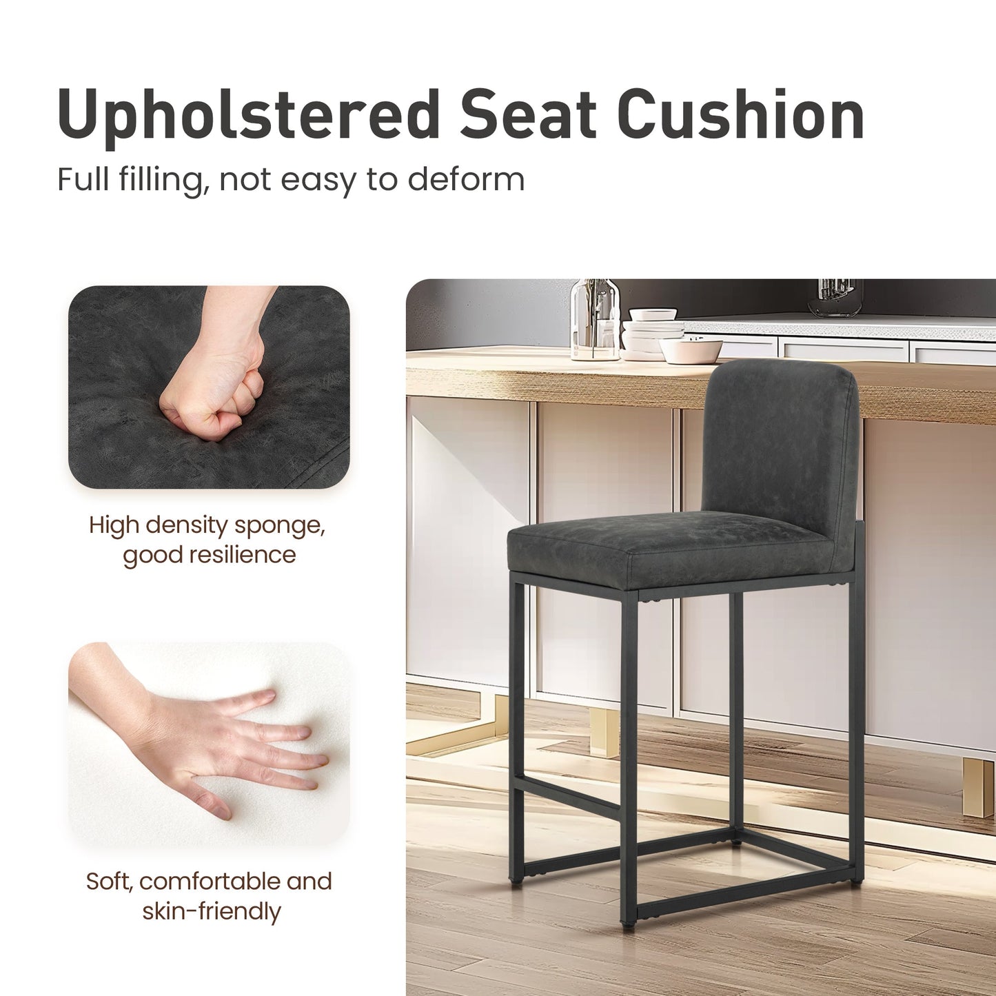 Sophia & William Counter Height Bar Stools with High Backrest Set of 4 Comfortable Modern Counter Stools for Kitchen & Home, Black