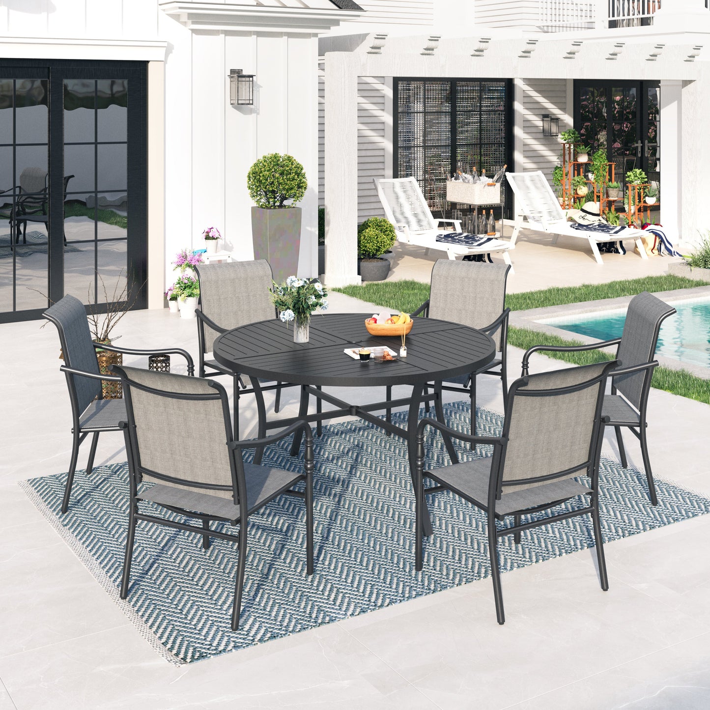 Sophia & William 7Pcs Patio Dining Set Outdoor Round Table & Textilene Chairs Furniture Set